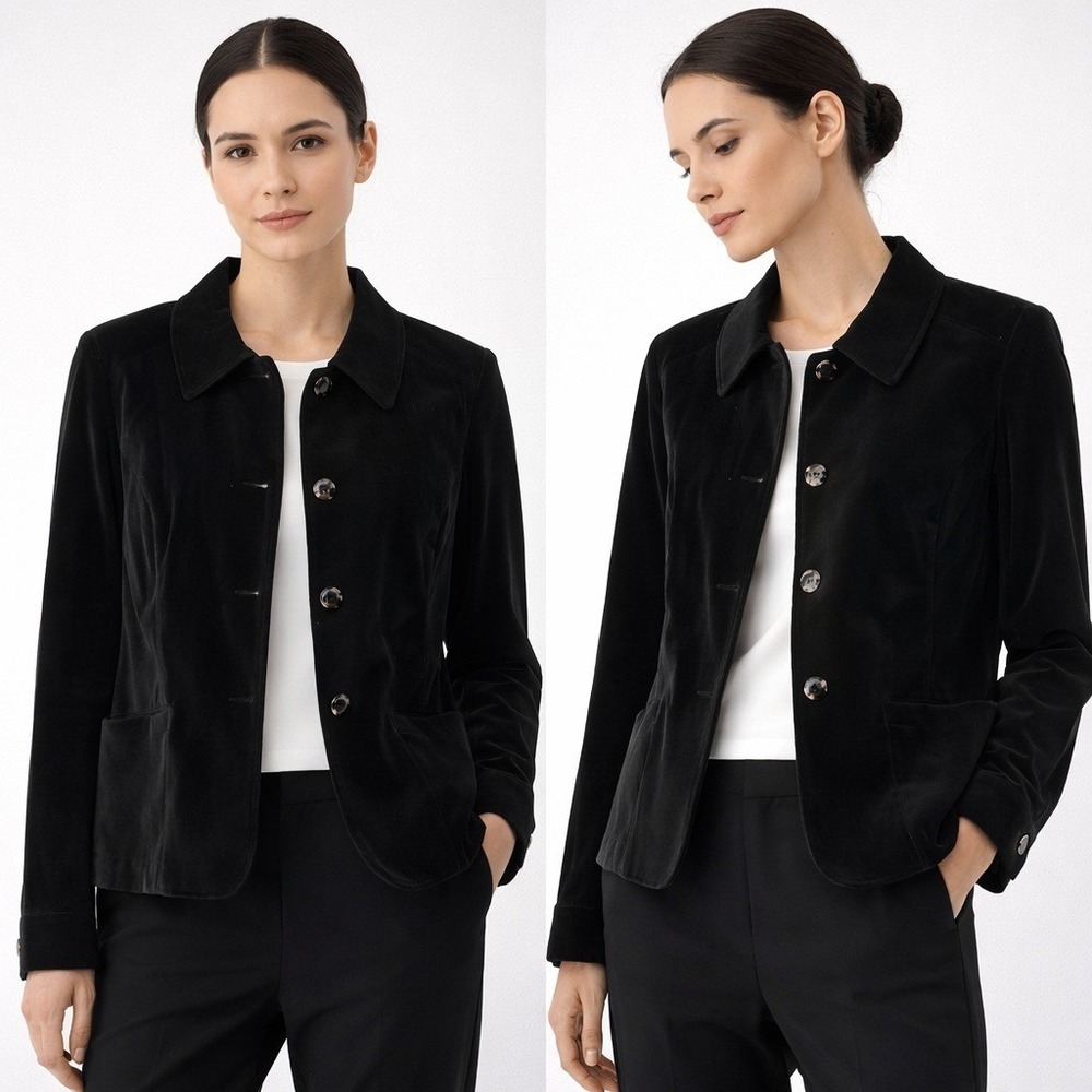 Charter Club Black Velvet Blazer‎ Jacket Minimal Chic Size 12 Soft Tailored